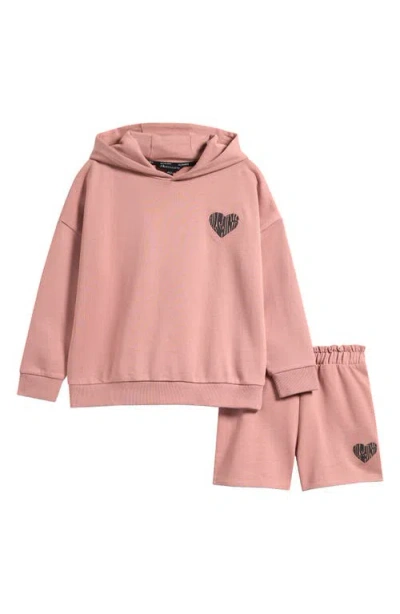 Smallsaints By Allsaints Kids' Hoodie & Sweat Shorts Set In Purple