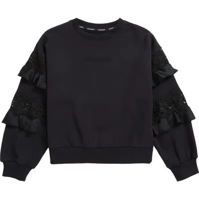 Smallsaints By Allsaints Kids' Lace & Ruffle Sleeve Sweatshirt In Black