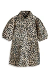 Smallsaints By Allsaints Kids' Leopard Print Puff Sleeve Denim Dress In Brown