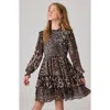 Smallsaints By Allsaints Kids' Leopard Print Tiered Long Sleeve Dress In Brown