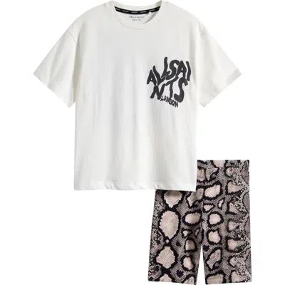 Smallsaints By Allsaints Kids' Orlando Graphic T-shirt & Snake Print Bike Shorts Set In White