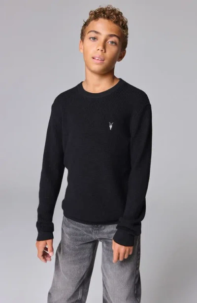 Smallsaints By Allsaints Kids' Ramskull Logo Waffle Knit Sweater In Black