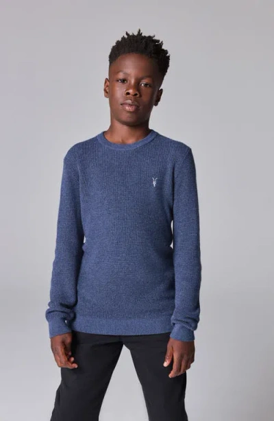 Smallsaints By Allsaints Kids' Ramskull Logo Waffle Knit Sweater In Blue