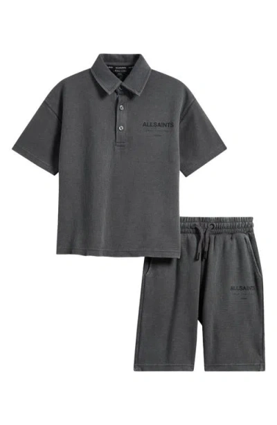 Smallsaints By Allsaints Kids' Waffle Knit Polo & Shorts Set In Gray