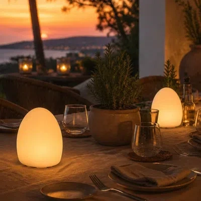 Smart & Green Point Battery Powered Integrated Led Color Changing Outdoor Table Lamp In White