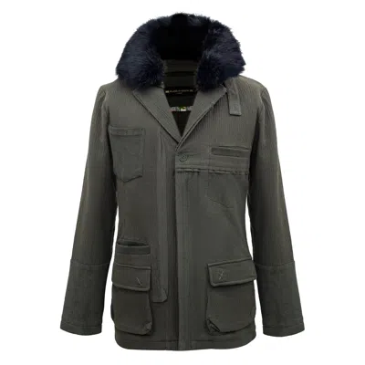 Smart And Joy Men's Green Coat In Mixed Materials And Faux Fur Collar