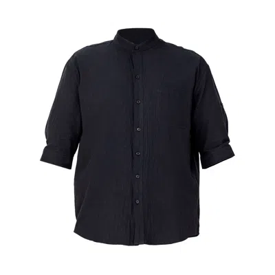 Smart And Joy Men's Minimalist Mao Shirt - Black