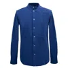 Smart And Joy Men's Shirt With Topstitched Bib And Removable Collar - Blue In Blue