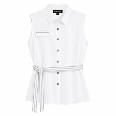 Smart And Joy Men's White Sleeveless Shirt With Trimming