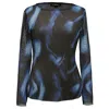 Smart And Joy Women's Abstract Print Mesh Long Sleeves Top - Blue