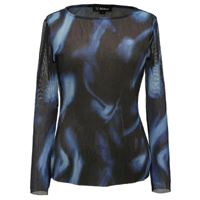 Smart And Joy Women's Abstract Print Mesh Long Sleeves Top - Blue