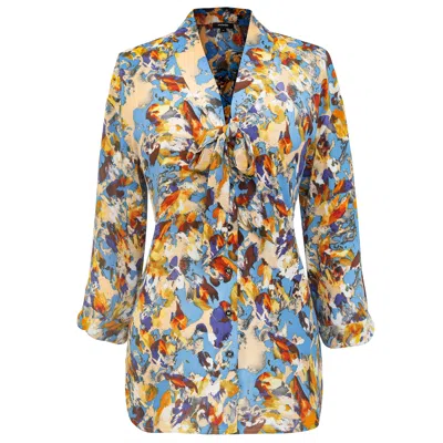 Smart And Joy Women's Ascot-tie Blouse And Abstract Print -blue