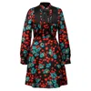 Smart And Joy Women's Ascot-tie Flower Print Mini Dress - Black And Red In Black