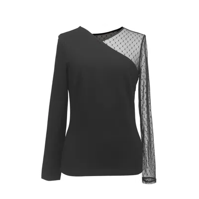 Smart And Joy Women's Asymmetric Milano And Tulle Top - Black