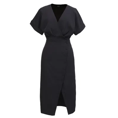 Smart And Joy Women's Asymmetric Side Buttoned Cross-heart Dress - Black