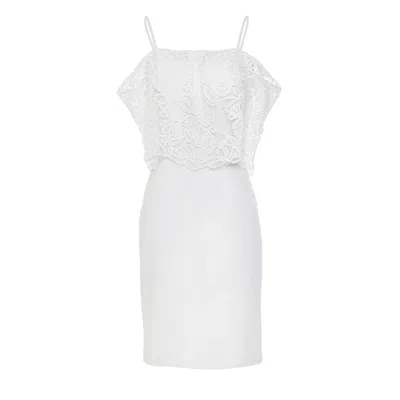 Smart And Joy Women's Bardot Lace Trim Off-shoulder Mini Dress - White