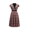 Smart And Joy Women's Bi-material Crossed Heart Skater Dress With Geometric Print In Black