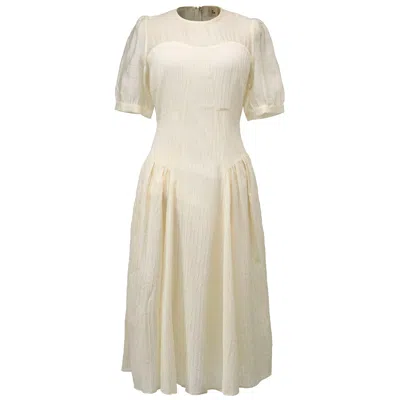 Smart And Joy Women's Bi-material Fit-and-flare Bustier Cut Dress - White