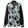 Smart And Joy Women's Bi-material Flower Print Shirt - Blue In Blue