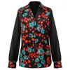 Smart And Joy Women's Bi-material Flower Print Shirt - Red And Black In Red
