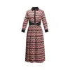 Smart And Joy Women's Bi-material Pleated Shirt Dress With Appliqué Belt & Herringbone Print