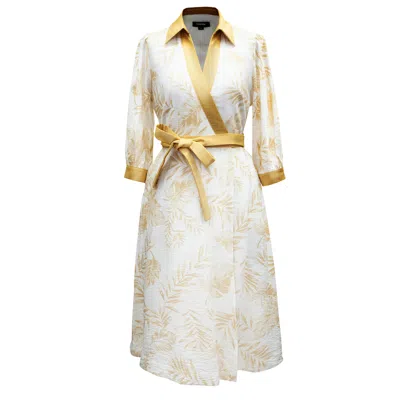 Smart And Joy Women's Bi-material Wrap Dress With Tropical Print - Gold