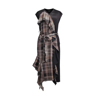 Smart And Joy Women's Black Asymmetric Bi-color Tartan Dress