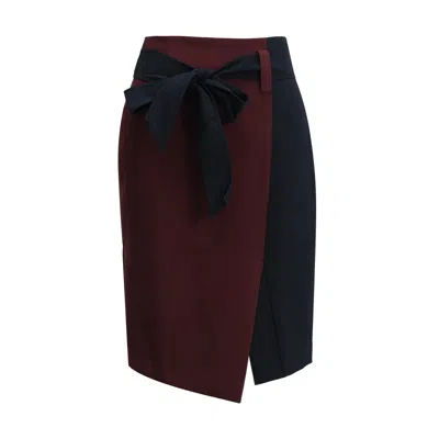 Smart And Joy Women's Black Asymmetrical Color Block Skirt With Knot Belt