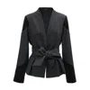 Smart And Joy Women's Black Bi-material Blazer And Knotted Belt In Multi