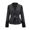 Smart And Joy Women's Black Bi-material Blazer And Knotted Belt With Embroideries In Black
