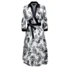 Smart And Joy Women's Black Bi-material Wrap Dress With Tropical Print In Black