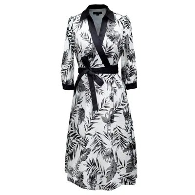 Smart And Joy Women's Black Bi-material Wrap Dress With Tropical Print