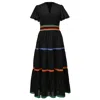 Smart And Joy Women's Black Contrasted Trims And Tiered Panel Maxi Dress In Black