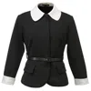 Smart And Joy Women's Black Double Breasted White Collar Jacket In Black