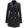 SMART AND JOY WOMEN'S BLACK DOUBLE BUTTONING VELVET JACKET