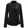 Smart And Joy Women's Black Flat Neck Velvet Jacket In Black