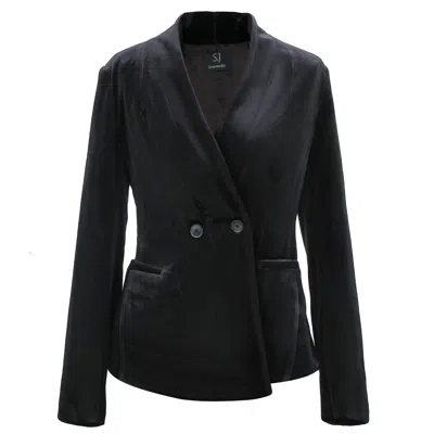 Smart And Joy Women's Black Flat Neck Velvet Jacket
