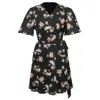 Smart And Joy Women's Black Floral Print Short Wrap Mini Dress In Black