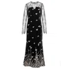 Smart And Joy Women's Black Golden Embroidery Velvet Maxi Dress In Black