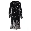 Smart And Joy Women's Black Golden Embroidery Velvet V-neck Dress In Black