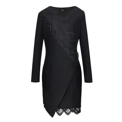 Smart And Joy Women's Black Lace Edge Knitted Wrap Dress