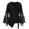 Smart And Joy Women's Black Lace Edges Knitted Wrap-over Top In Black