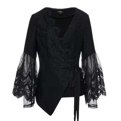 Smart And Joy Women's Black Lace Edges Knitted Wrap-over Top