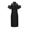 Smart And Joy Women's Black Lace On Top Cold Shoulders Fitted Dress In Black