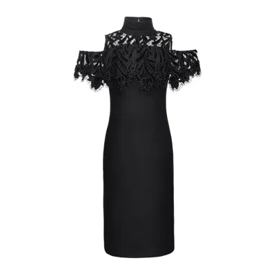 Smart And Joy Women's Black Lace On Top Cold Shoulders Fitted Dress