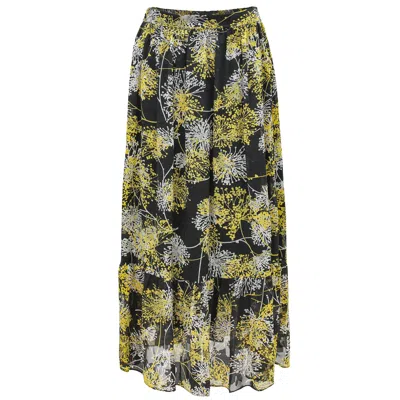 Smart And Joy Women's Black Long Skirt With Linear Print And Ruffles