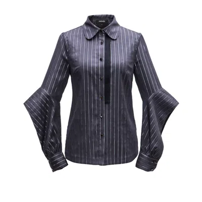Smart And Joy Women's Black Long Slit Sleeves Cotton Shirt