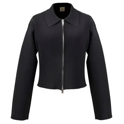 Smart And Joy Women's Black Minimalist Front Zipper Crop Jacket