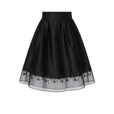 Smart And Joy Women's Black Organza And Taffeta Skirt With Lace Trim In Blue