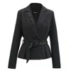 Smart And Joy Women's Black Pleated Skirt Tailor Jacket With Embroidery In Black